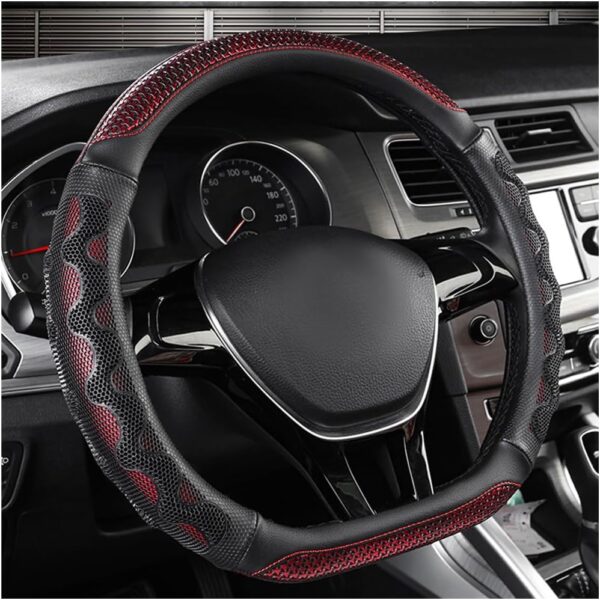 Car Steering Wheel Cover, 15 Inch Leather D-Shaped Comfy Grip Steering Wheel Protector, Anti-Slip Steering Wheel Cover with 3D Honeycomb for Most...