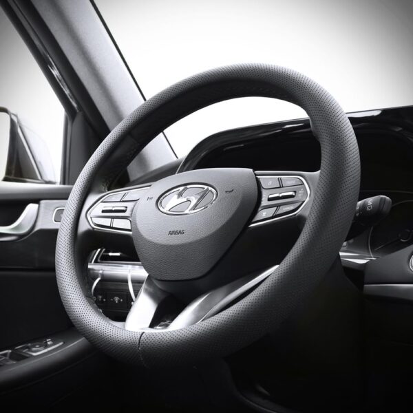 KMMOTORS Palisade Steering Wheel Cover Black/Perfect Match/Simple Minimal Punched Vegan Leather Design Anti-Slip Breathable