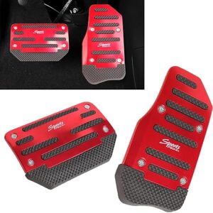 2 PCS Automatic Car Transmission Pedal Covers Kit, 3.11" x 5.9" Throttle + 5.12" x 3.54" Brake Alloy Structure Metal Rubber Non-slip Pedal,...