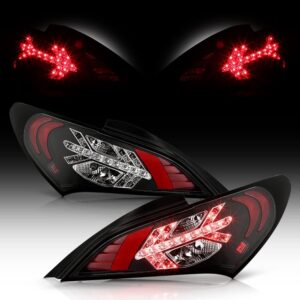 ACANII - Black LED Tail Lights Brake Lamps Pair Assembly Left+Right Replacement For 2010 2011 2012 Hyundai Genesis Coupe