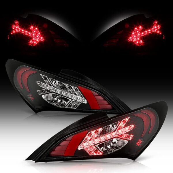ACANII - Black LED Tail Lights Brake Lamps Pair Assembly Left+Right Replacement For 2010 2011 2012 Hyundai Genesis Coupe