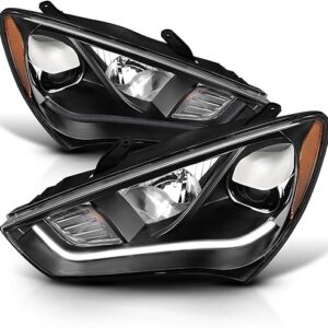 AmeriLite for 2013-2015 Hyundai Genesis Coupe Dual LED Tube Projector Black Replacement Headlight Pair - Driver and Passenger Side
