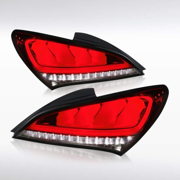 AUTOZENSATION Compatible with 2010-2016 Hyundai Genesis 2Dr Coupe, Left + Right Pair Assembly, Red Smoke LED Bar Sequential Tail Lights