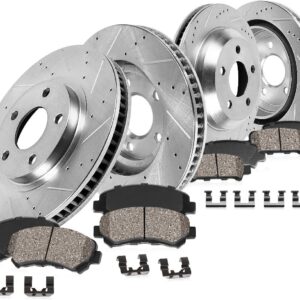 Callahan BRAKE PARTS Front 340mm and Rear 330mm Drilled Slotted Brake Disc Rotors and Ceramic Brake Pads + Hardware Brake Kit For 2010-2016 Hyundai...