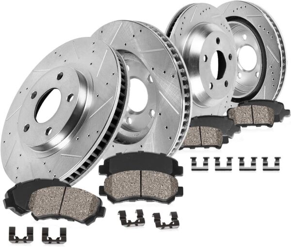 Callahan BRAKE PARTS Front 340mm and Rear 330mm Drilled Slotted Brake Disc Rotors and Ceramic Brake Pads + Hardware Brake Kit For 2010-2016 Hyundai...