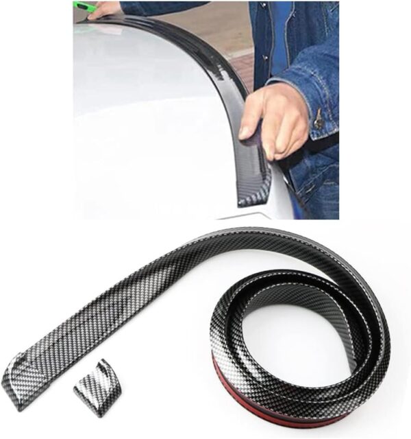 Car Rear Spoiler Roof Lip Kit, Carbon Fiber 3D Rubber Trunk Spoiler Trim Strip Cool Car Decoration, Universal Punch-Free Vehicle Exterior Accessory...