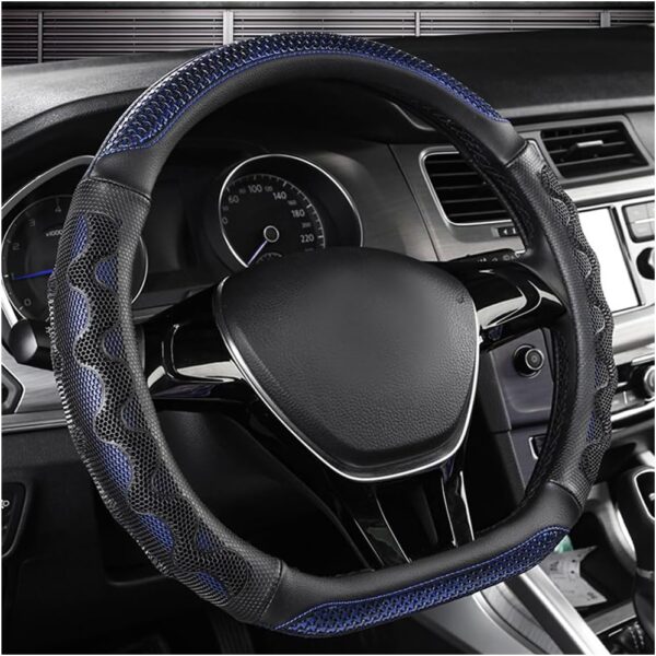 Car Steering Wheel Cover, 15 Inch Leather D-Shaped Comfy Grip Steering Wheel Protector, Anti-Slip Steering Wheel Cover with 3D Honeycomb for Most...