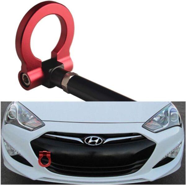 DEWHEL JDM Folding Screw On Racing T2 Tow Hooks Front Rear for 10-16 Hyundai Genesis Coupe Red
