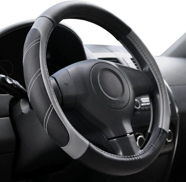 Elantrip Sport Leather Steering Wheel Cover 14 1/2 inch to 15 inch Universal, Padded Soft Grip Breathable for Car Truck SUV Jeep, Anti Slip...