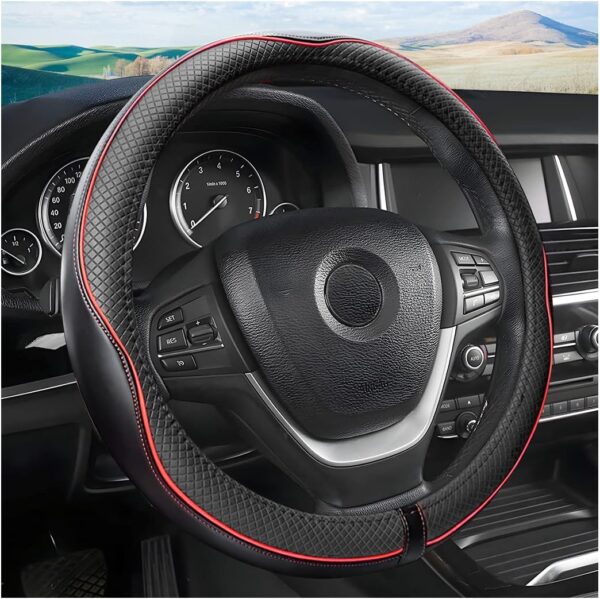Leather Car Steering Wheel Cover, Car Wheel Cover Protector Soft Breathable Anti Slip, Steering Wheel Covers for Women Men, Universal Fit 15 Inch...
