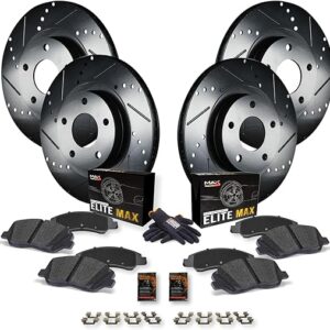 Max Advanced Brakes Front & Rear Brake Kit Compatible With 2010-2012 2013 2014 2015 2016 Hyundai Genesis Coupe Brakes Replacement Drilled Slotted...