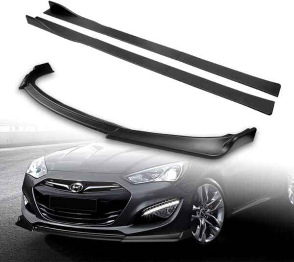 Q1-TECH, 9-Piece Front Bumper Lip & Side Skirt Extensions Diffuser Compatible with 2013 2014 2015 2016 Hyundai Genesis Coupe, Front Bumper Lip...