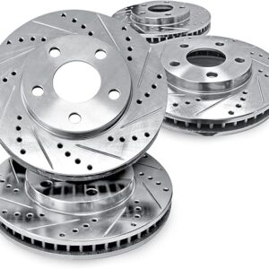 R1 Concepts eLINE Series Front Rear Drilled and Slotted Brake Rotors Compatible For 2010-2016 Hyundai Genesis Coupe