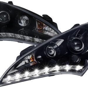 Spec-D Tuning Projector Smoke Lens Glossy Black Housing Headlights R8 Style LED Compatible with 2010-2012 Hyundai Genesis 2-Door Coupe, Left +...