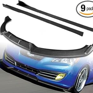 Stay-Tuned, 9PCS ABS KS-Style Front Bumper Lip Spoiler Body Kit + Universal 86" x 4" Side Skirts, Compatible with 2010-2012 Hyundai Genesis Coupe,...