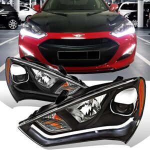 AmeriLite Black Projector Plank Style Headlights for Hyundai Genesis - Passenger and Driver Side