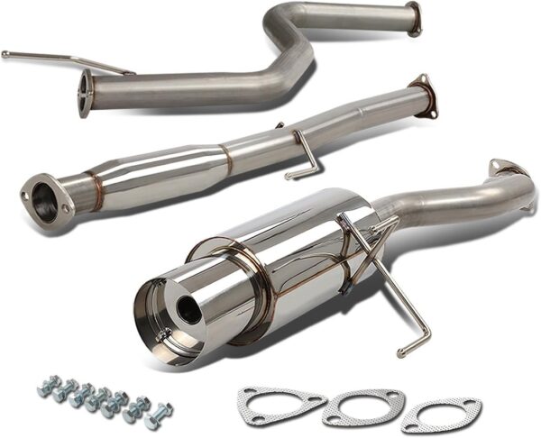 Auto Dynasty 4 inches Round Muffler Tip Cat-Back Exhaust System Compatible with Honda Civic Coupe Sedan EX 1992-2000, Stainless Steel