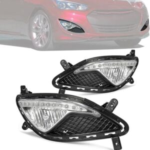 Kojem Front Fog Light Set Compatible with 2013-2017 Hyundai Genesis Coupe W/Cover & Connector Left Right Side Clear Lens Halogen Style Lamp...